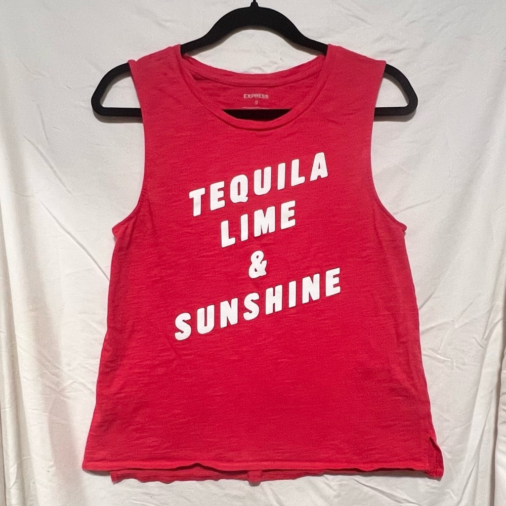 Express Pink Sleeveless Graphic Muscle Tank Top Summer Vacation Beach Casual - Picture 2 of 5